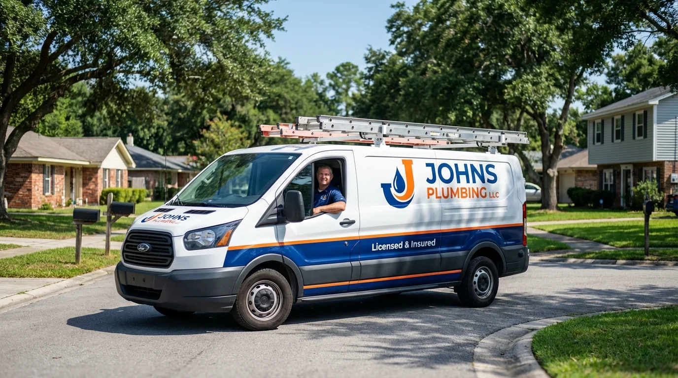 Johns Plumbing LLC service van in Gramercy, LA