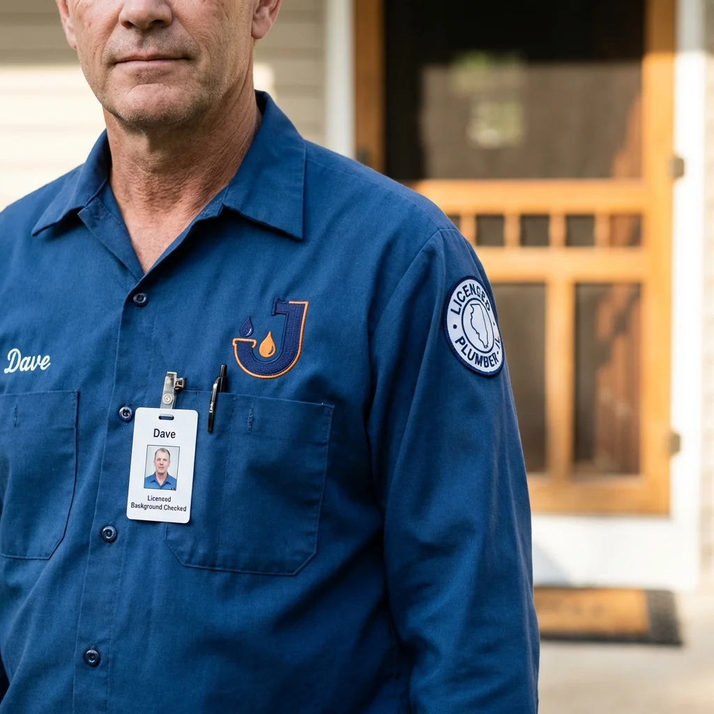 Licensed plumber showing ID badge in Gramercy, LA