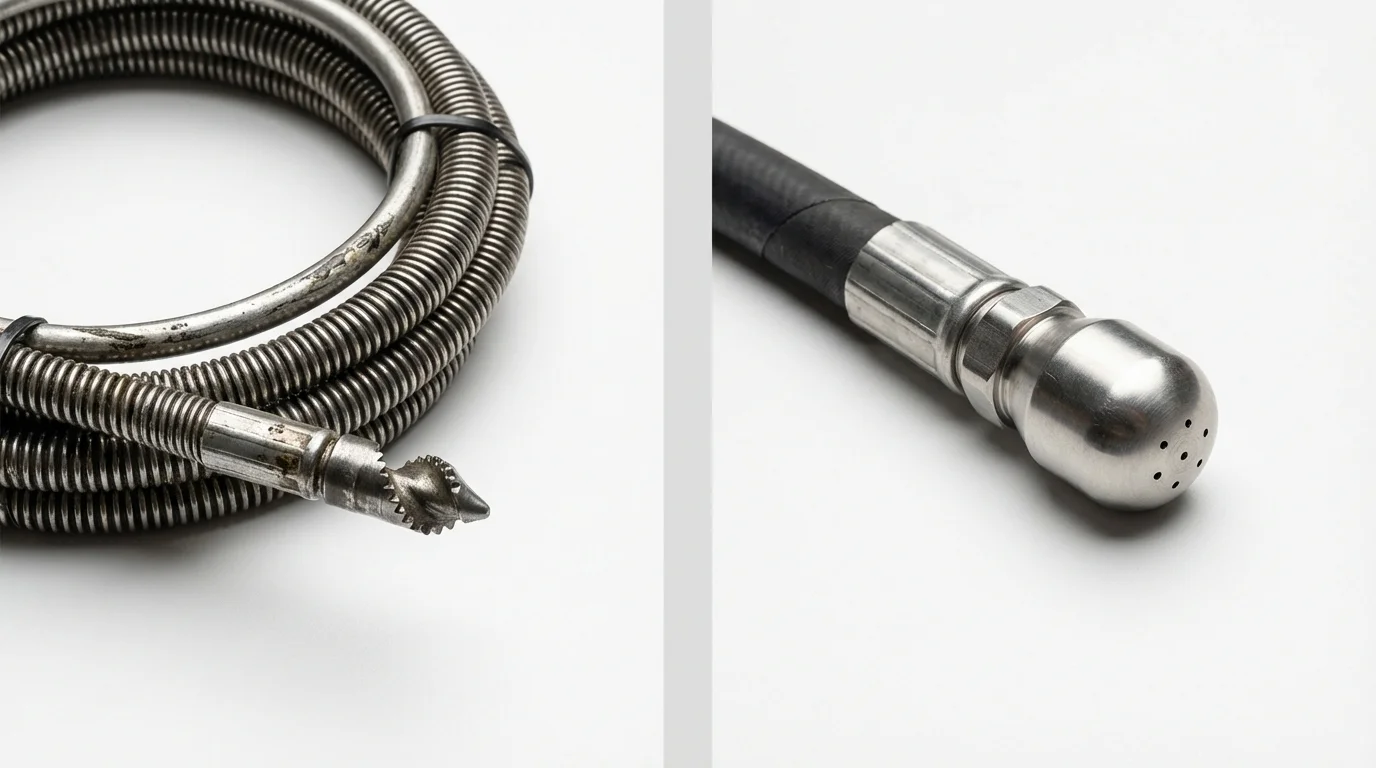 Drain snake cable and hydro jetting nozzle used for drain cleaning in Gramercy, LA
