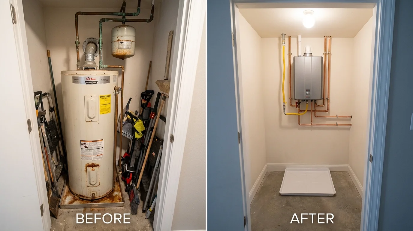 Tank water heater versus wall-mounted tankless unit comparison for Gramercy, LA homeowners