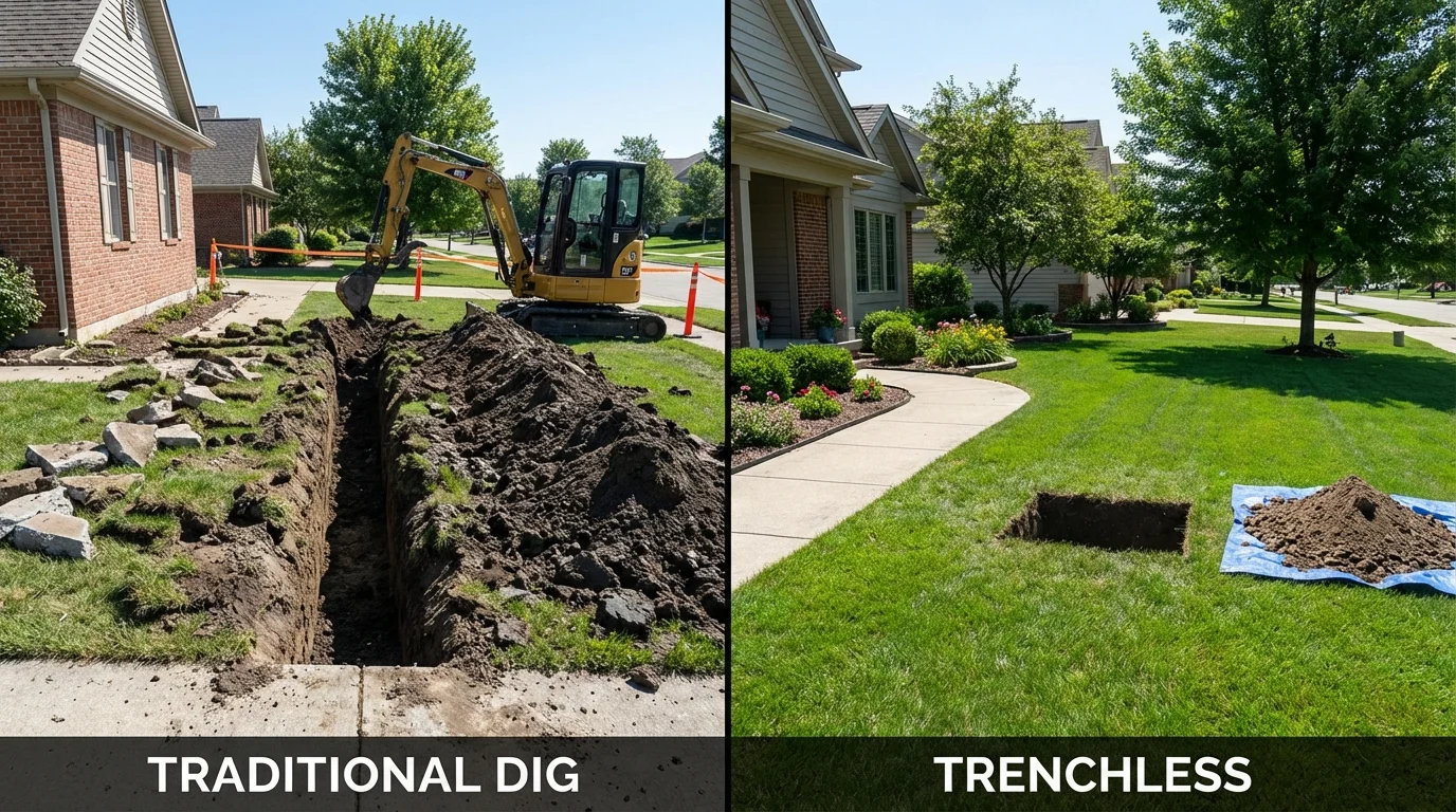 Trenchless sewer repair with minimal yard damage versus traditional excavation in Gramercy, LA